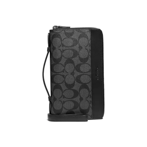 COACH Double Zip Wallet Холст с кожей Запястье Сумка Держатель для карт кошелек Клатч Маленький Мужской Черный