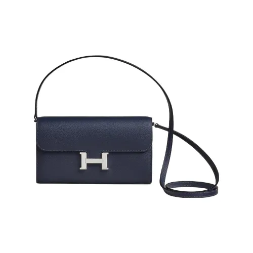 HERMES Constance To Go Серебряный Тон Пряжка Клатч Кошелек Сумка через плечо Женские 2Z BLEU NUIT Полночный синий