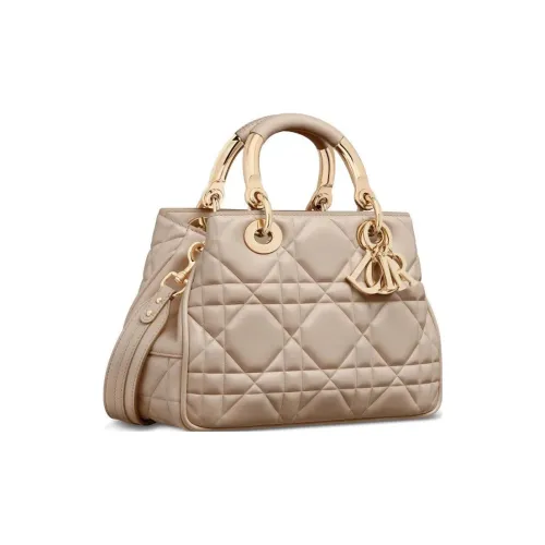 DIOR Телячья кожа Сумка Lady Dior Сумка через плечо Сумка Маленькая Женская Бежевая