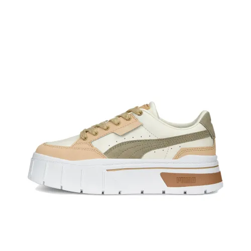 PUMA MAYZE STACK Luxe Устойчивый к истиранию Низкий Топ Скейтборд Кроссовки Женские Белый Коричневый Зеленый