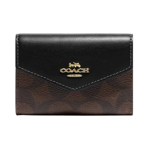 COACH Card Case Холст с кожей Кошелек Картхолдер Женский Черный и Темно-коричневый
