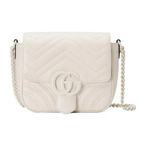 GUCCI GG Marmont Лоскутное шитье Узор "елочка" Кожа Портативный Сумки через плечо Сумка через плечо Женская Белая