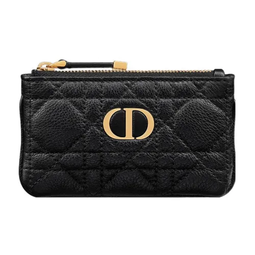 DIOR Caro Cannage Телячья кожа Key Pouch Женские Черный