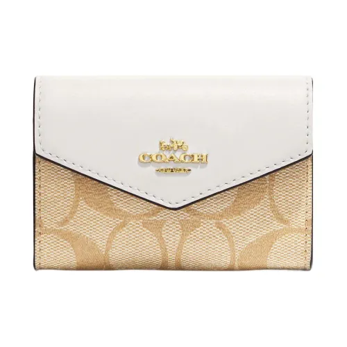 COACH Card Case Холст с кожей Кошелек Картхолдер Женский Белый и Коричневый