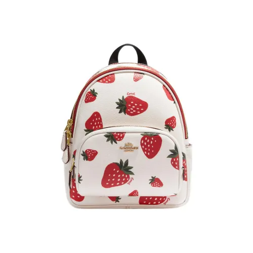 COACH Корт Покрытый холст с Галечная кожа Рюкзак Мини Women's White Красный