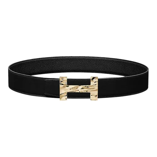 HERMES Коровья кожа Togo Двойной Sided кожа ремень кожа ремни Мужской Черный Ширина 3,8 см