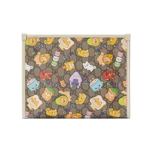 GUCCI Canvas с кожаными вставками обметка сумка для туалетных принадлежностей клатч женский бежевый эбеновый