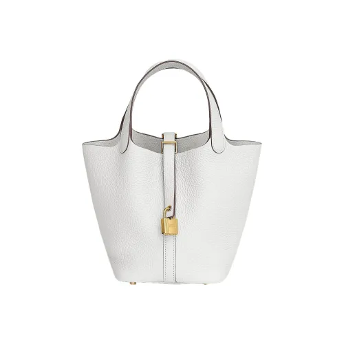 HERMES Picotin Lock Clemence Bullock Кожа Корзина Сумка Сумка Женская 0U Новая Белая