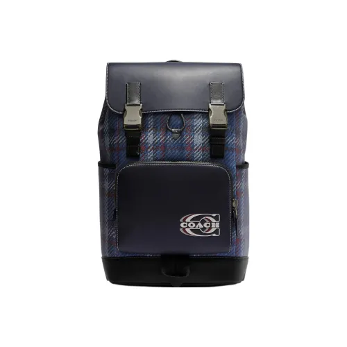 COACH Track Canvas Телячья кожа Сумка для хранения Рюкзак Большой Мужской Морской синий