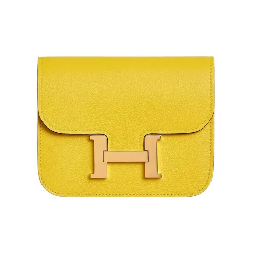 HERMES Constance Slim Evercolor Телячья кожа Кошелек Картхолдер Бананка Женские Jaune DE Naple Неаполитанский желтый