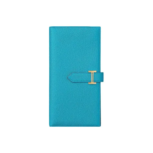 HERMES Bearn Mysore Шевро Кошелек Женские 0F BLEU Frida Синий