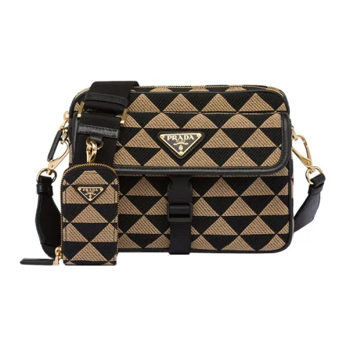 PRADA Symbole Ткань с кожаными вставками Сумка через плечо Сумка на плечо Мужская Черная Бежевая