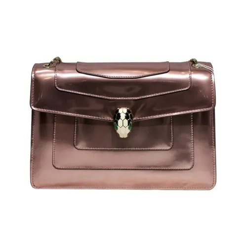 BVLGARI Serpenti Forever Лакированная кожа Змеиная голова Сумка через плечо Сумка среднего размера Женская Розовая