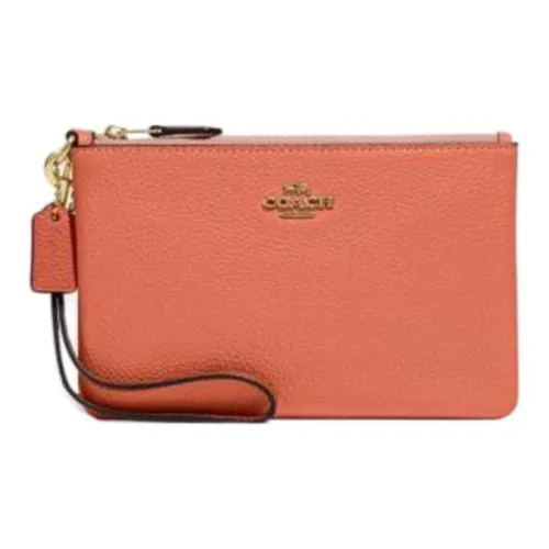 COACH Wristlet Галечная кожа Кошелек Держатель для карт Клатч Средний Женский Светло-коралловый