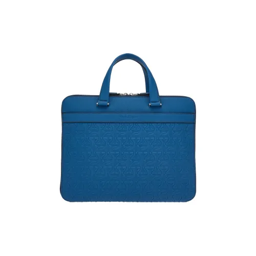 FERRAGAMO GANCINI Smooth Calfskin Business Bag Men's Blue
