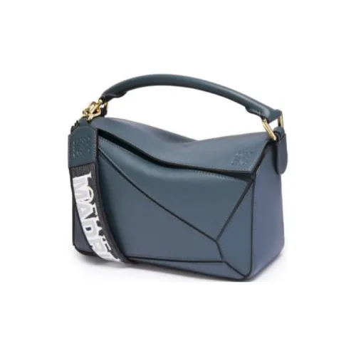 LOEWE Сатиновая Телячья Кожа Пазл Сумка Сумка через плечо Сумка Маленькая Женская Агатовый Синий