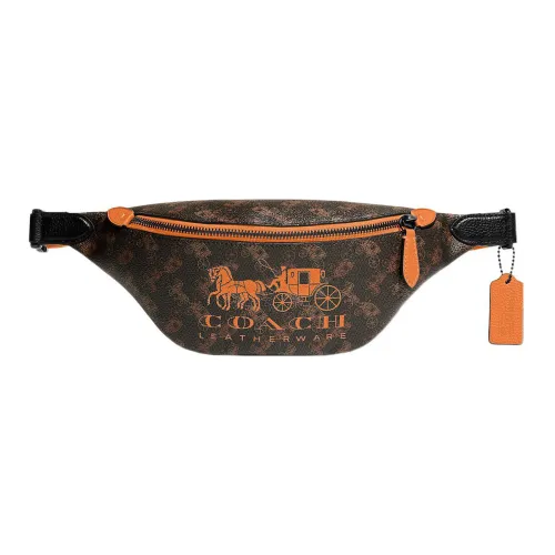 COACH Charter Canvas Leather Sling Bag Waist Bag Large Men's Black Orange