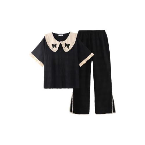 Chun Xi CX19817 Хлопок, льняная ткань, смесь, длина короткая, женский, двухкомпонентный комплект, женские пижамные комплекты