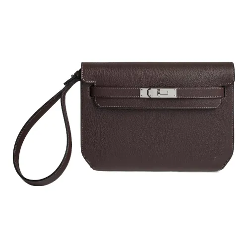 HERMES Kelly Depeches Кожа Клатч Мужской 46 Ebene Эбеновый