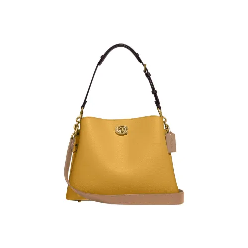 COACH Willow Зернистая текстура кожа личи кожа сумка-тоут сумка для покупок сумка через плечо сумка большой женский желтый