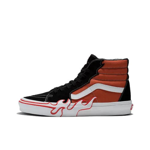 Vans SK8 Пламя Высокие Кроссовки для Скейтбординга Унисекс Красный Черный Белый