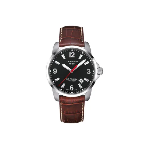 Certina Кварцевый механизм Мужские часы Часы 40 мм Черный циферблат Корпус из нержавеющей стали Ремешок из коровьей кожи