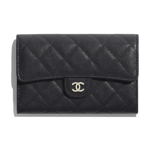 CHANEL Classic Flap CF Икорный Телячья кожа Монета Кошелек Кошелек Женские Черный
