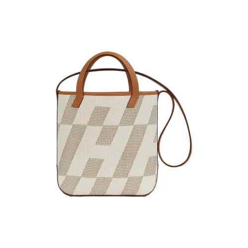 HERMES Cabas Ткань с коровьей кожей одно плечо сумка женская экрю Naturel Золотой светлый умбра земляной желтый коричневый