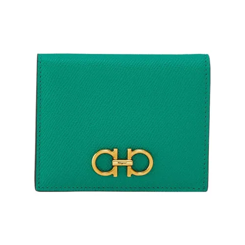 Ferragamo Gancini Hammered Текстура Телячья кожа Кошелек Женские Зеленый