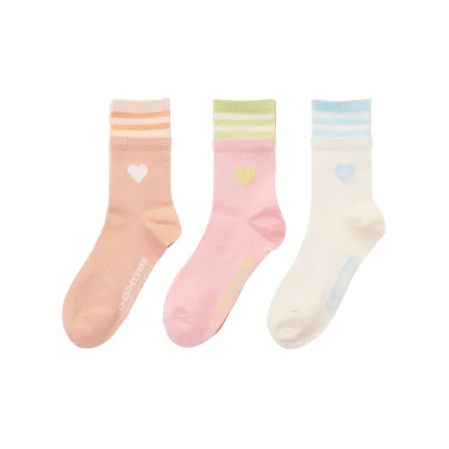 GUKOO 3 шт Розовый + Свет Персиково-розовый + Натуральный белый Женские носки MID до икры