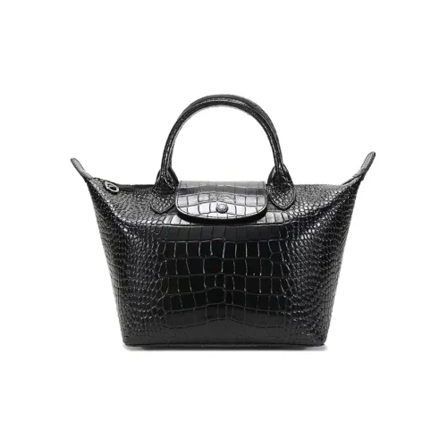 LONGCHAMP Le Pliage Cuir Крокодиловый узор Коровья кожа Пельменная сумка Маленькая Женская Черная