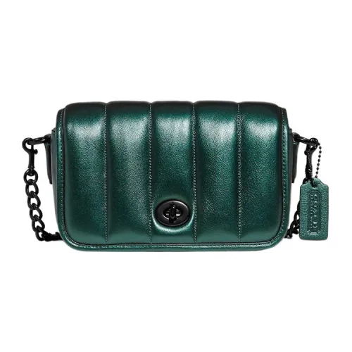 COACH Dinky Сумка из коровьей кожи с цепочкой портативная сумка через плечо маленькая женская сумка темно-зеленый цвет
