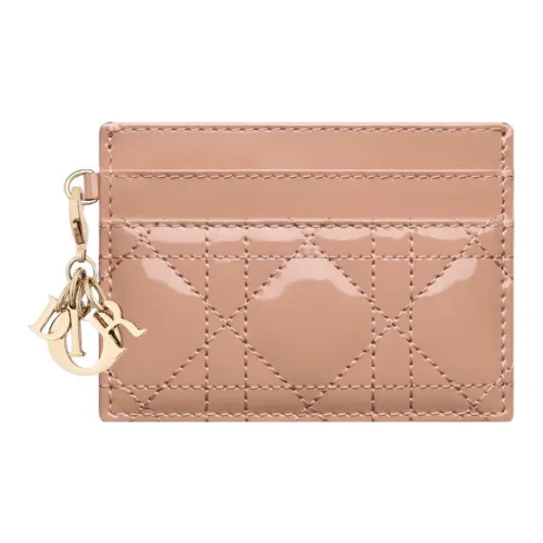 DIOR Lady Dior Лакированная кожа Телячья кожа Кошелек Держатель для карт Держатель для карт Женские Розовый