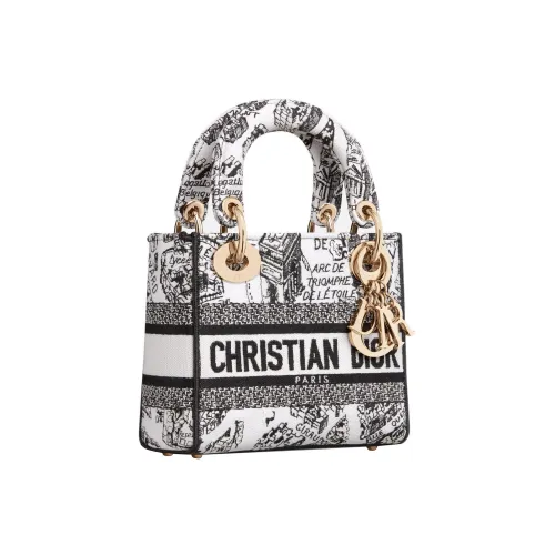 DIOR LADY D Лайт Вышивка Сумка Lady Dior Сумка через плечо Сумка Мини Women's White Черный