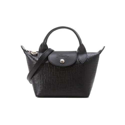 LONGCHAMP Le Pliage Cuir Коровья кожа Пельменная сумка Сумка через плечо Сумка Экстра Маленькая Женская Черная