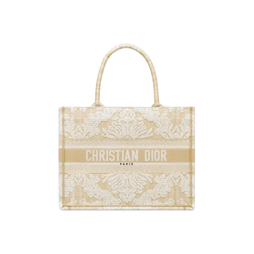 DIOR BookTote Вышивка Сумка-тоут Сумка для покупок Сумка через плечо Сумка среднего размера Женская Бежевая