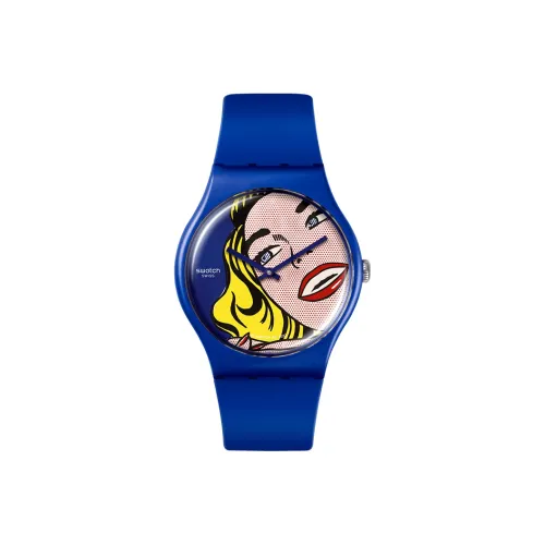Swatch Quartz Механизм Унисекс Часы 41 мм Синий Циферблат Пластиковый Корпус Часы Силиконовый Ремешок
