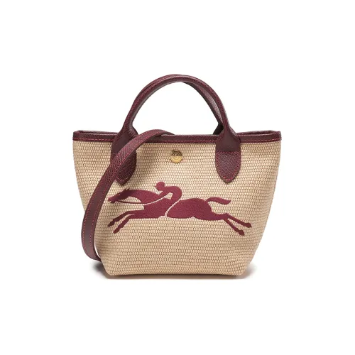 LONGCHAMP Плетеная соломенная ткань льняная ткань с кожей коровы сумка-пельмени сумка через плечо мини-сумка женские хаки и темно-коричневый