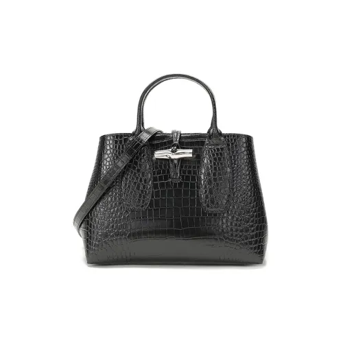 LONGCHAMP Roseau Сумка через плечо из коровьей кожи средний размер женская черная