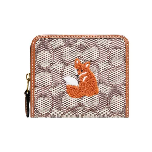 COACH Держатель для карт и кошелек из жаккарда с кожаными вставками клатч женский цвет умбра