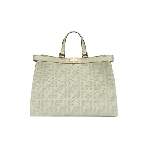 FENDI Хлопок с коровьей кожей тоут-сумка сумка для покупок сумка среднего размера женская светло-зеленая