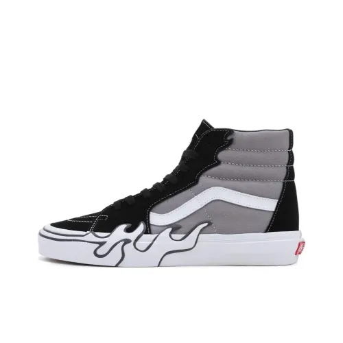 Vans SK8 Пламя Высокие Кроссовки для Скейтбординга Унисекс Серый Черный Белый