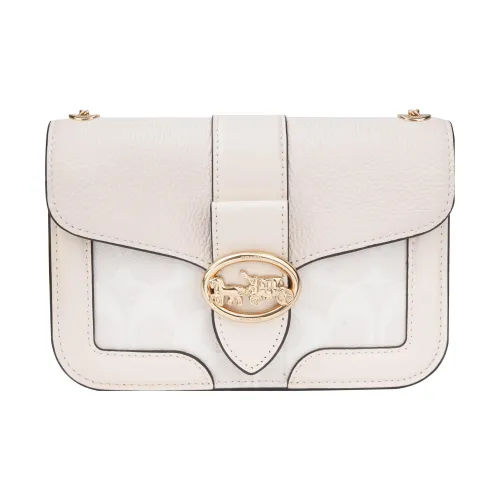 COACH Georgie Покрытие Холст Кожа Вставка Маленькая Квадратная Сумка Сумка через плечо Маленькая Женская Экрю