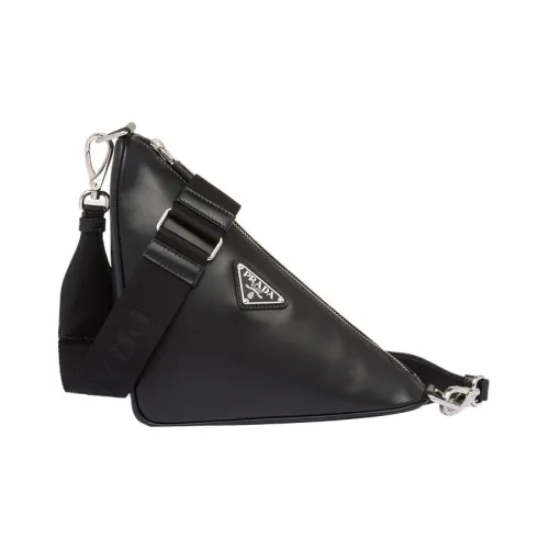 PRADA Triangle Leather Crossbody Bag Shoulder Bag Men's Black