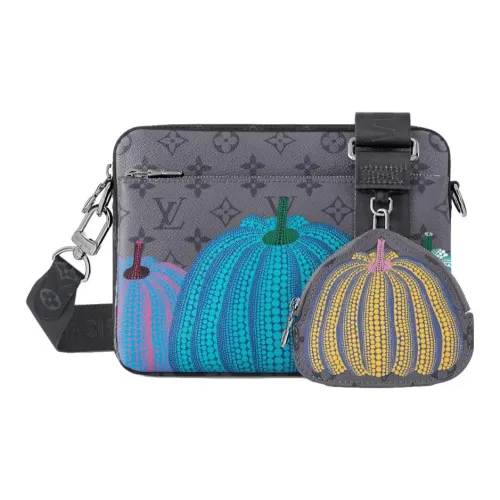 LOUIS VUITTON Yayoi Kusama Коллаборация TrioMessenger Покрытый холст Сумка через плечо Мужская Серый