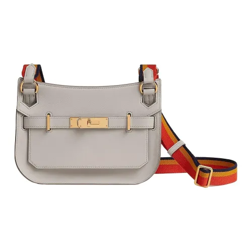 HERMES Jypsiere Swift Телячья кожа Холст Плечевой ремень Сумка через плечо Мини Женская Бетонный серый