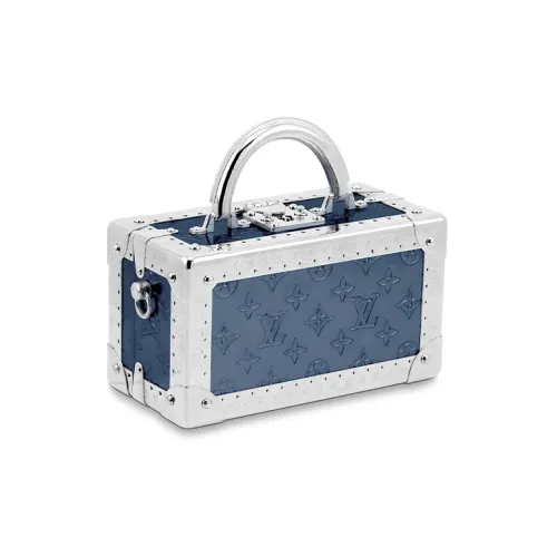 LOUIS VUITTON Кожа Хранение Коробка Твердый Чехол Унисекс Синий Серебряный