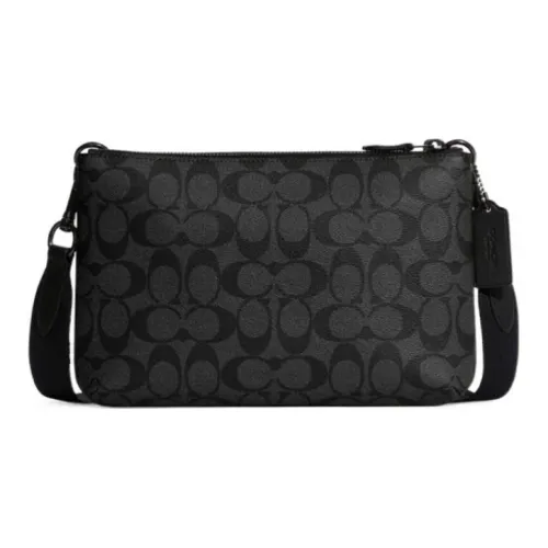 COACH Everett Покрытый холст телячья кожа сумка через плечо большая мужская черная серая