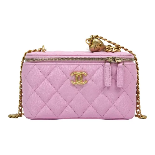 CHANEL 23P SS Зернистая кожа личи Коровья кожа Коробка Сумка Сумка для макияжа Сумка через плечо Средняя Женская Розовая