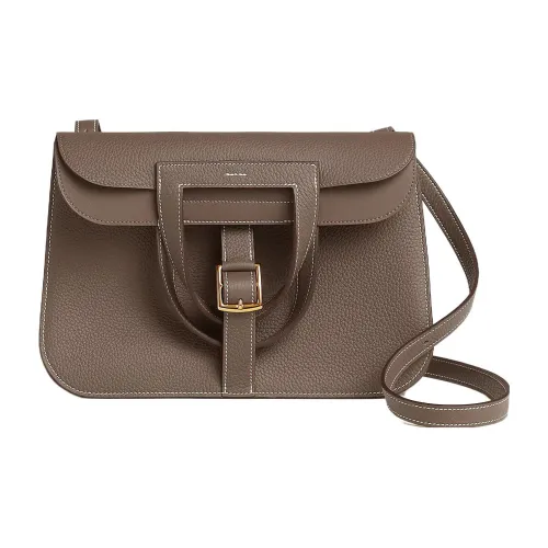 HERMES Halzan TC Bullock Кожа Портативная Сумка через плечо Сумка на плечо Женская цвет слоновая серый